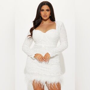 Fashion Nova White Sequin Long Sleeve Dress